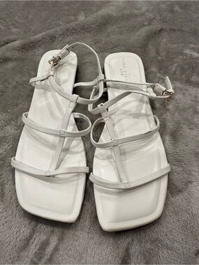 Marc Fisher LTD White Strappy Square Toe Flat Sandals